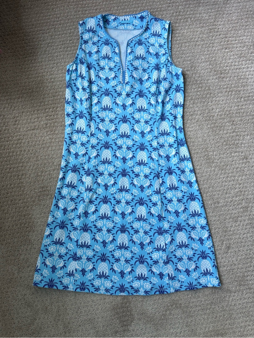 J. McLaughlin Light Blue and Navy Sleeveless Shift Dress